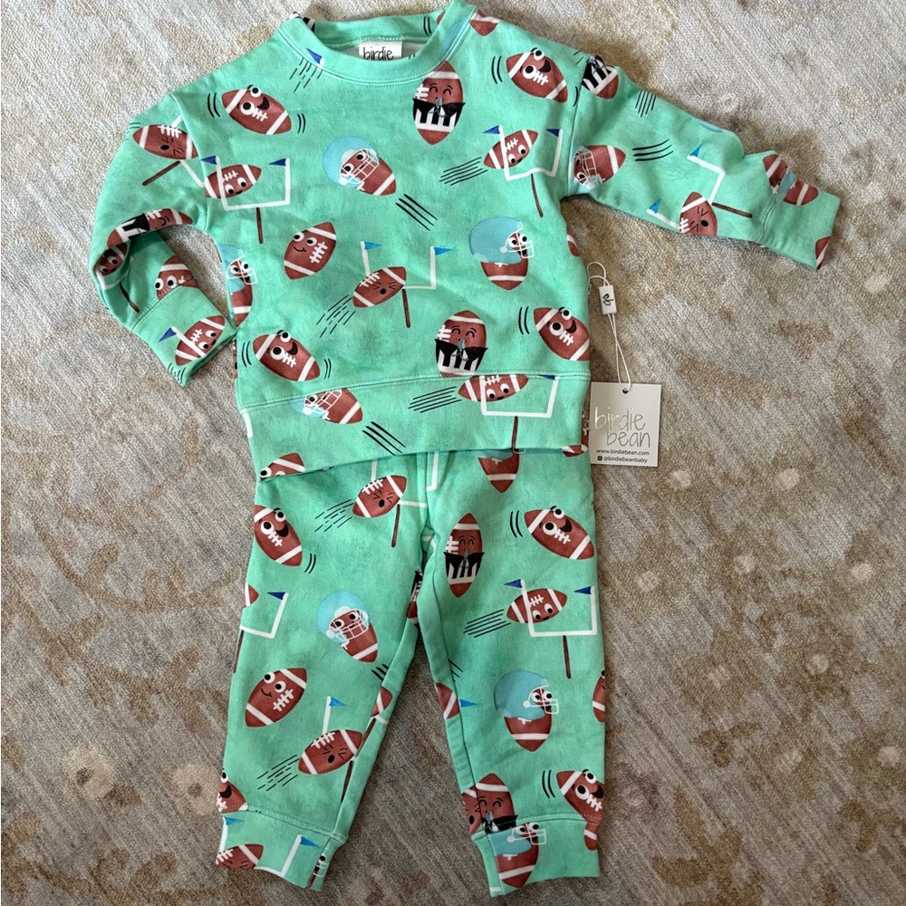 NWT Birdie Bean Green Football Jogger set